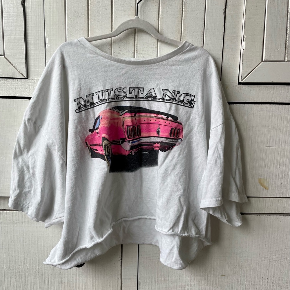White Oversized Mustang Graphic Tee